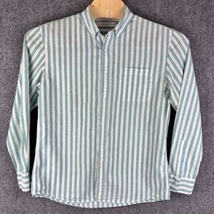 Giordano Mens XL Aqua White Stripe Linen Blend Shirt 68% Cotton 32% Linen